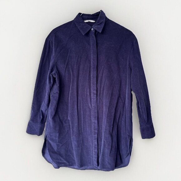 Tu Woman Blue Womens size M Button Up Collard Long Sleeve Tunic Shirt Corduroy - Picture 1 of 8